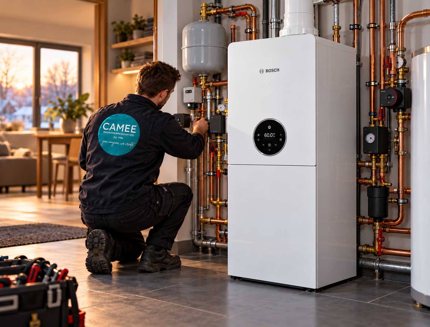 Professionele Camee installateur voor vloerstaande Bosch gascondensatieketel